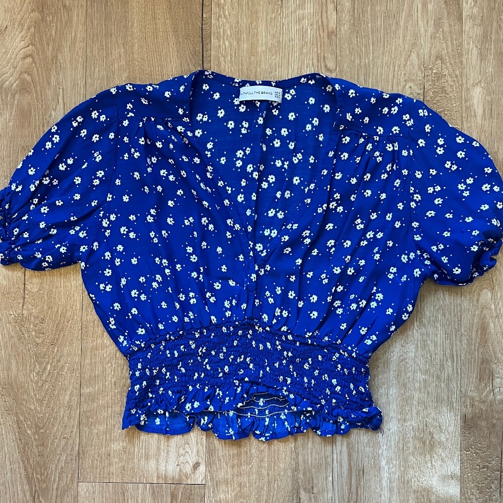 Blue Floral Faithfull the Brand Alba Top Size Small